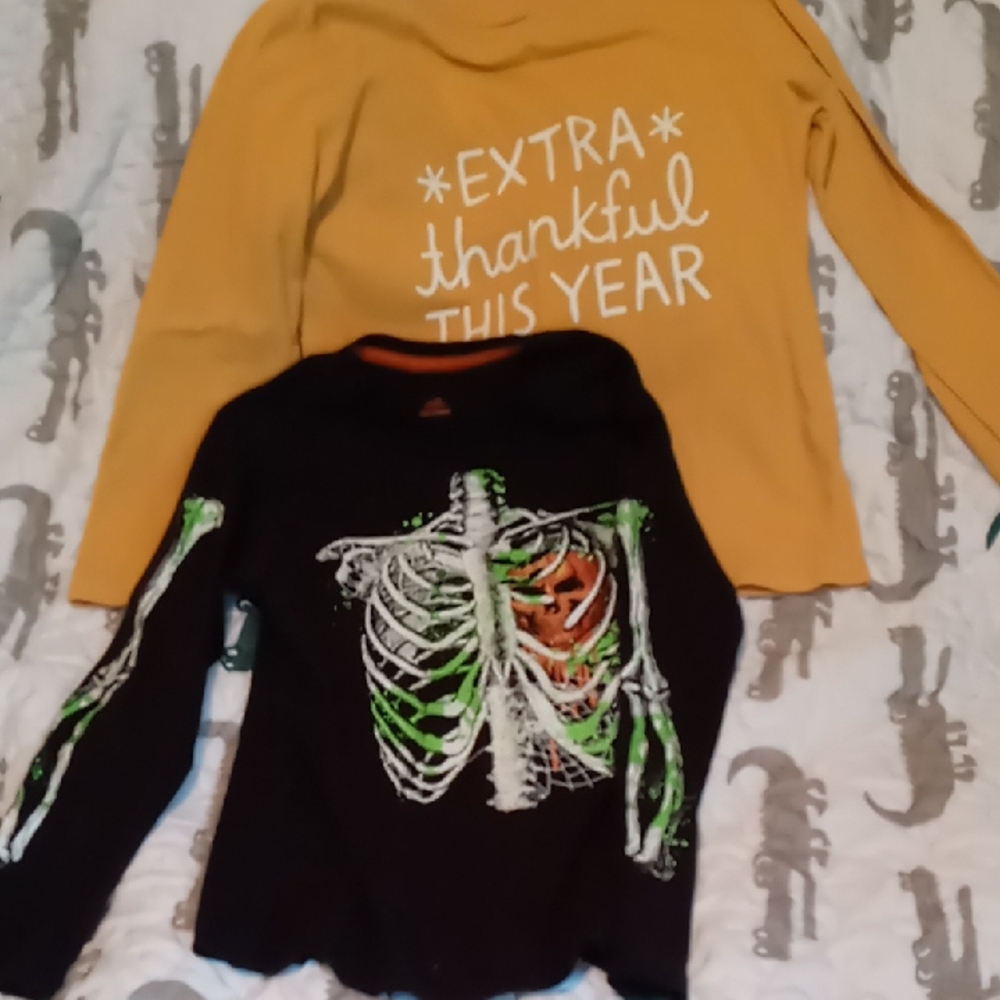 Kids Skeleton Print Long Sleeve Shirt - Black and Green And Thanksgiving Shirt